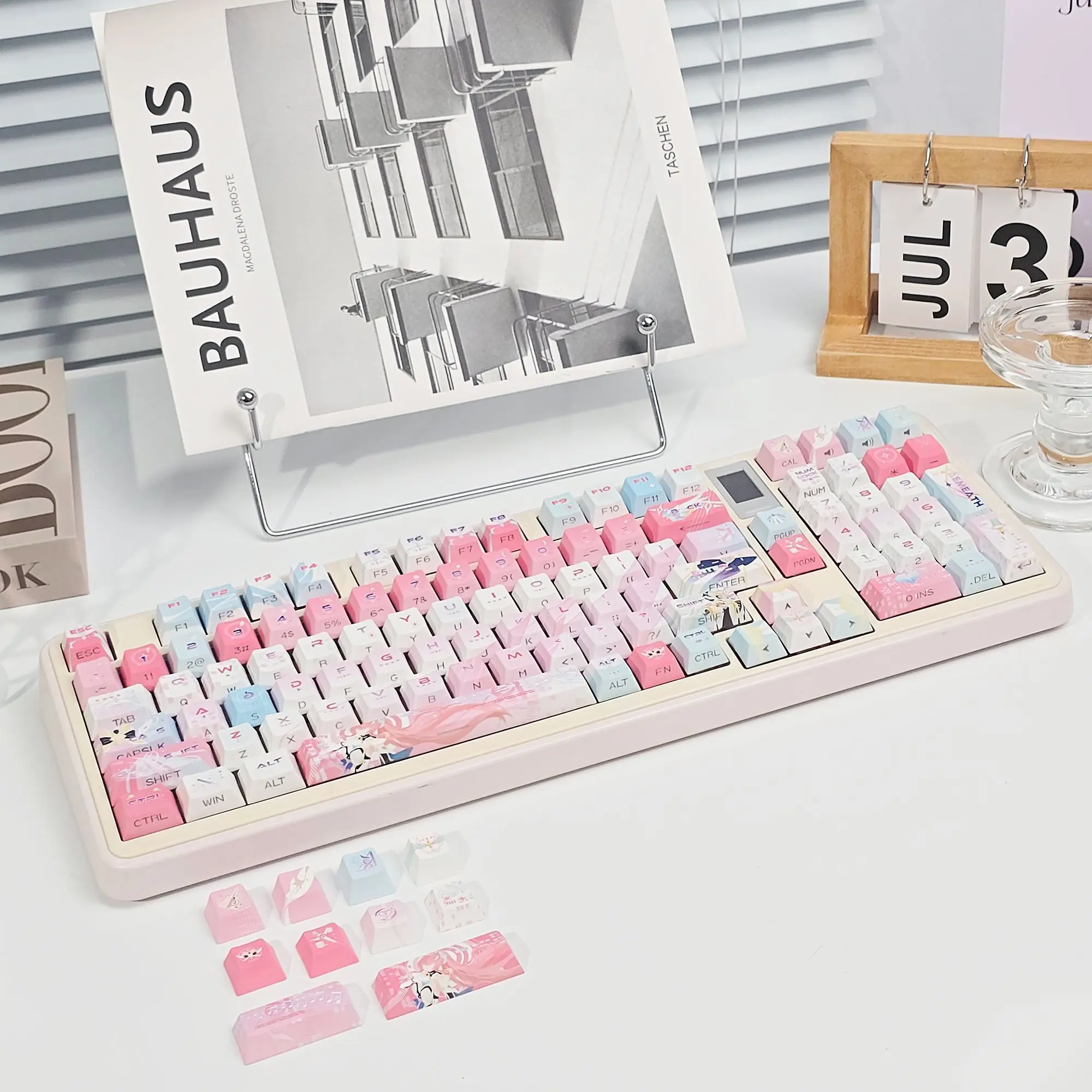 Фото 120 клавиш Aemeath Theme Keycap Wuthering Waves, аниме-кейкапы PBT DYE-Sub, профиль Cherry, для ANSI, Mad68, Wooting 60 №3