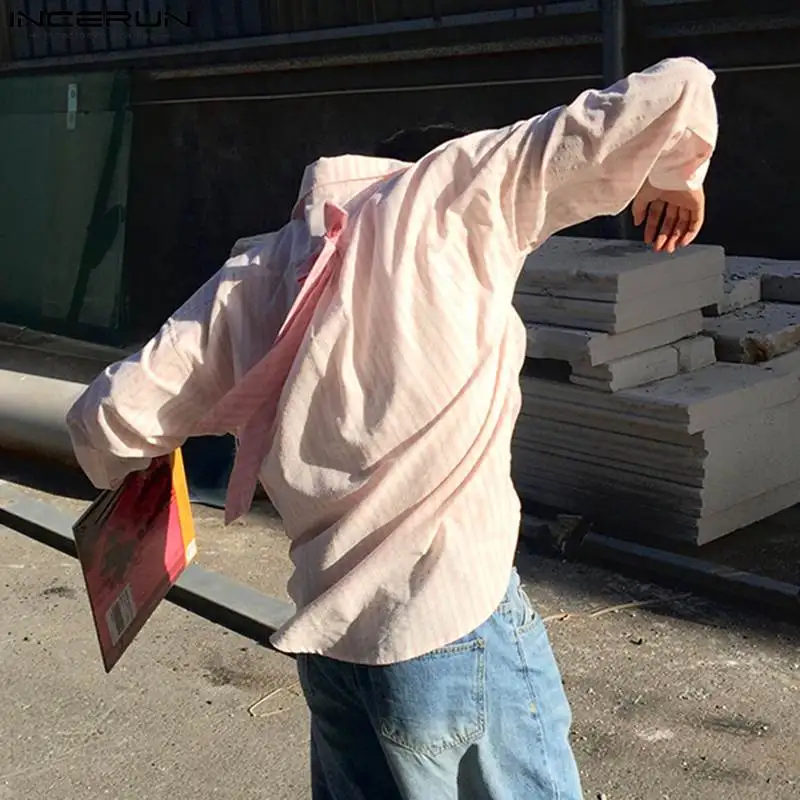 Модные хорошо облегающие Топы INCERUN Мужская индивидуальная рубашка в полоску с