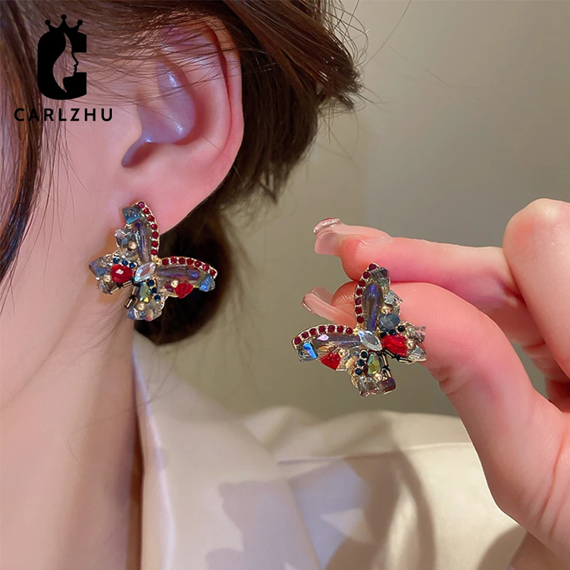

Women's Colorful Rhinestone Butterfly Bow Ear Studs Fashion Vintage Earring for Women Charm Wedding Brides Party Jewelry