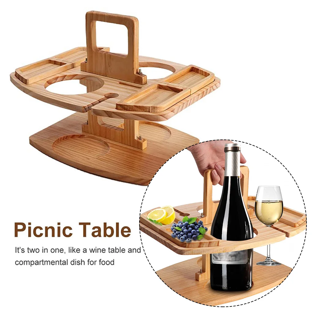 

Outdoor Picnic Wine Bottles Table Holder 2-tier Space-saving Foldable Removable Dining Desk Food Supplies Presents