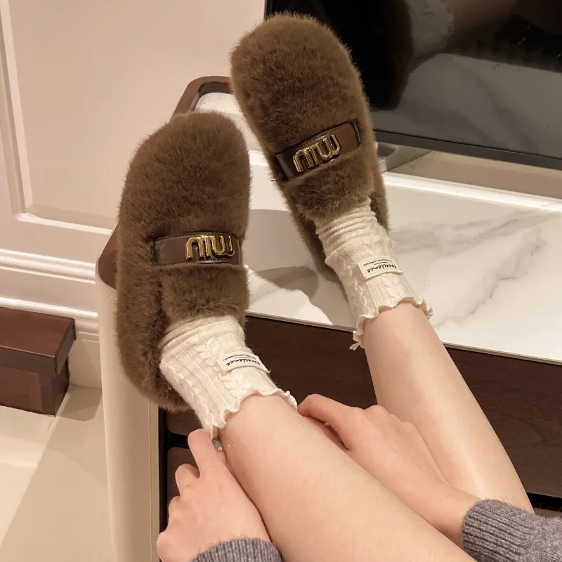 2024 осень/зима новые женские тапочки Baotou на толстой подошве с бархатной теплой