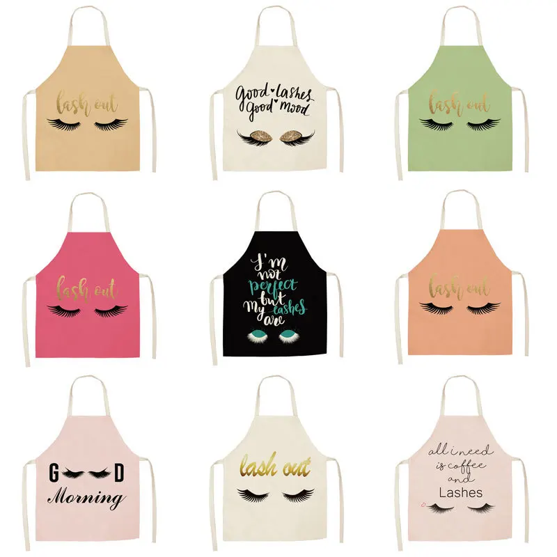 

1Pcs Eyelash Printed Cleaning Art Aprons Sleeveless Home Cooking Kitchen Apron Cook Wear Cotton Linen Adult Bibs 53*65cm