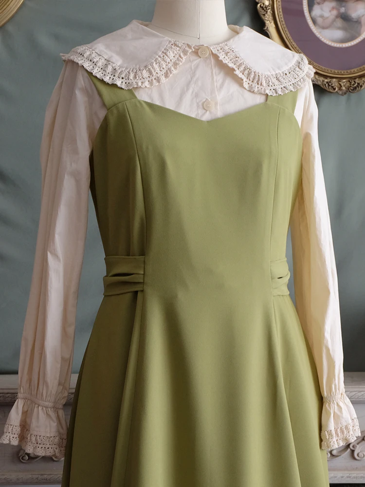 

Customized Spring Autumn Women Loose Plus Size 1980s Vintage Style Elegant Lady Sleeveless Tank Green Polyester Pullover Dresses