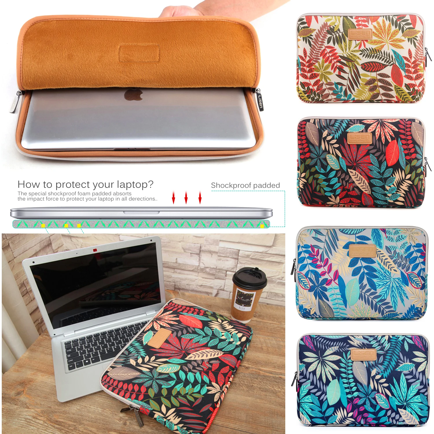

CoolBELL 15.6/14.4/13.3/12.9/11.6 Laptop Sleeve Case,9.7/7.9 Inch iPad Sleeve With Colorful Leaves Pattern iPad Cover