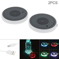 2pcs led cup holder lights with 7 color changing usb charging mat luminescent cup pad interior atmosphere lamp decoration lights