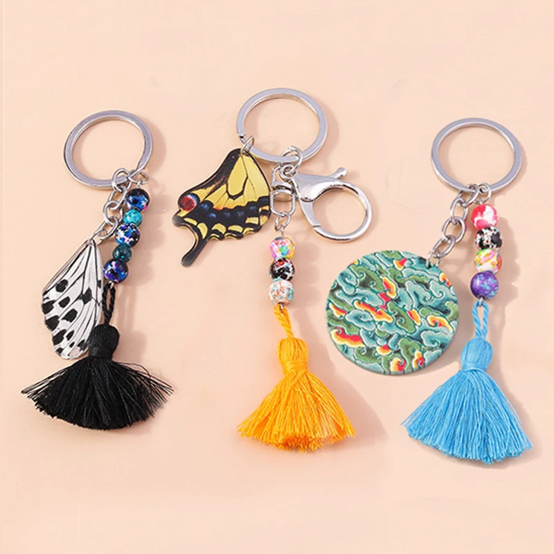 

1pc New Fashion Beautiful Butterfly Keychain Rings Tassels Creative Colorful Keyrings Bag Pendant Ornaments Car Key Holder Gifts
