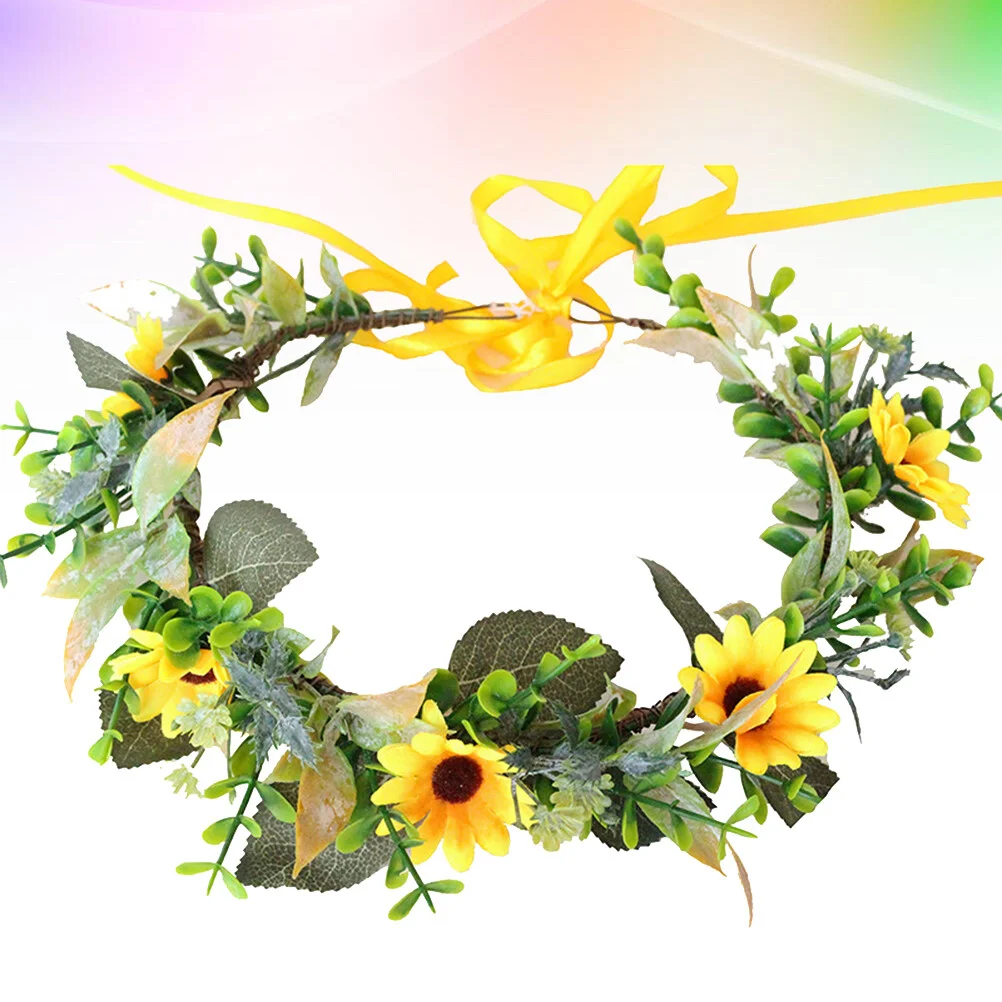 

Green Leaf Garland Sunflower Headband European American Party Hair Hoop Bands Girl