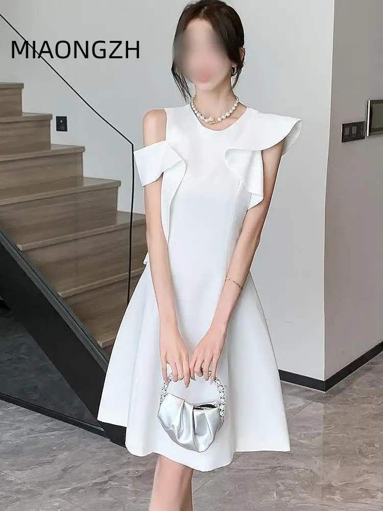 

Single Shoulder For Women Dresses Asymmetrical O-Neck Slim Fit White Dress Fashion Summer Women's Clothing Free Shipping New In