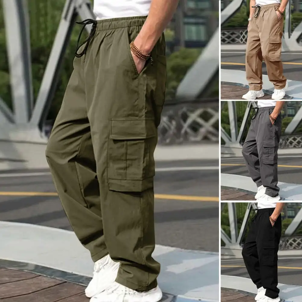 

Hip Hop Slacks Versatile Men's Cargo Pants Stylish Elastic Waistband Multi Pockets Hip Hop Slacks for Comfortable Trendy
