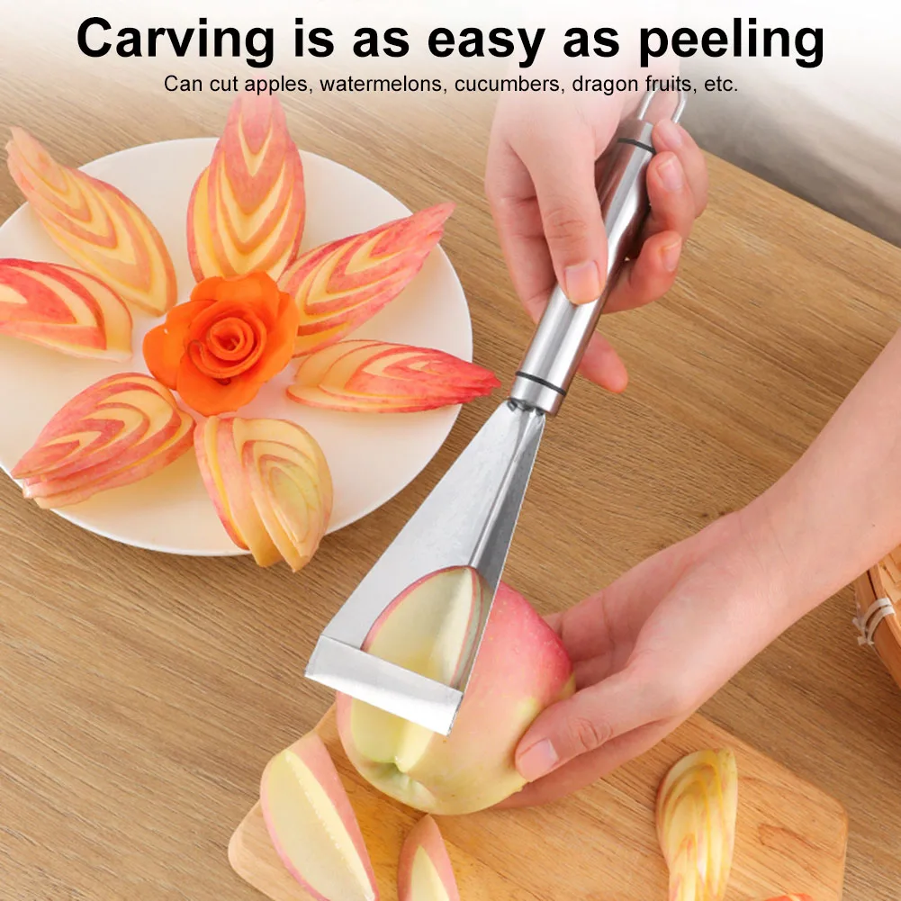 

Stainless Steel Fruit Carving Knife Triangular Shape Vegetable Knife Slicer Fruit Platter Non-slip Carving Blade Kitchen Tool