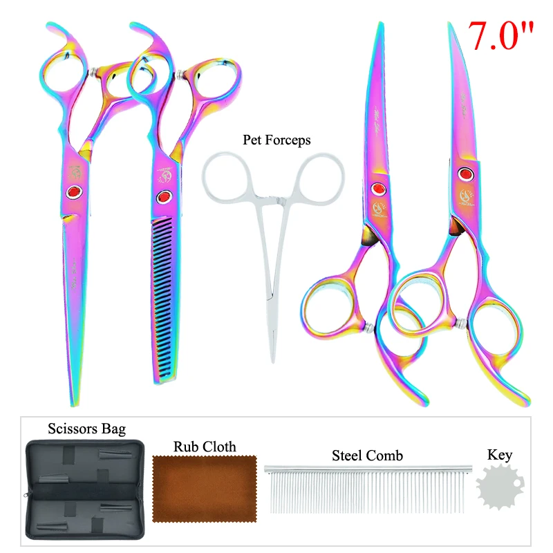 

7 inch Meisha 4pcs Pet Grooming Scissors Set Steel Comb Dog Cat Straight Cutting Thinning Curved Shears Animals Supplies B0017A