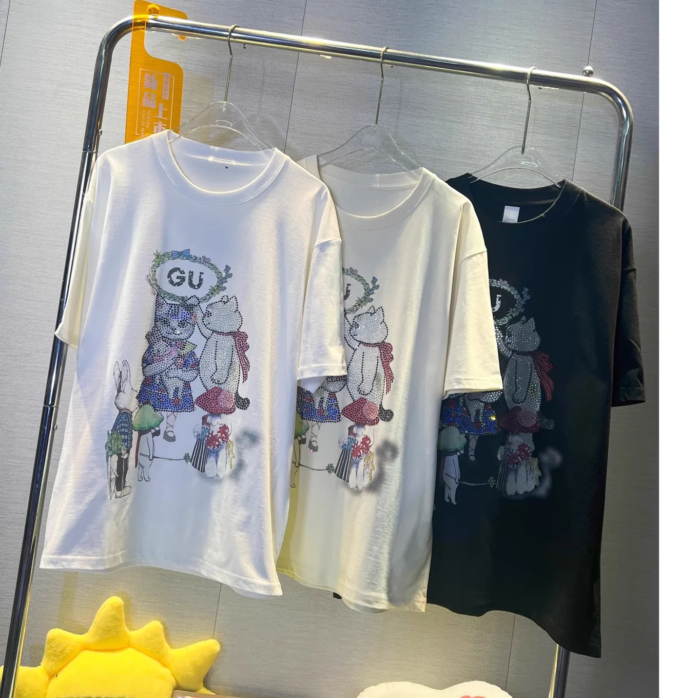 

Cute Cartoon Sequins T Shirt Women Summer Thin Short Sleev O Colalr Tees Tops Camiseta de moda para mujer
