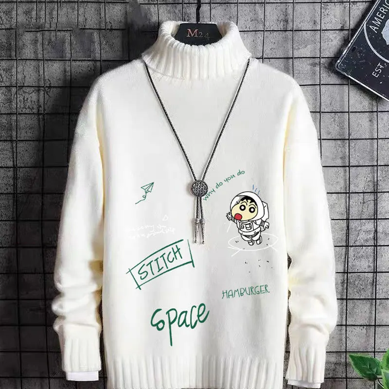 

Пуловер мужской утепленный однотонный, свитер с принтом, плюшевый модный длинный пуловер с воротником и рукавами, в Корейском стиле, на осен...