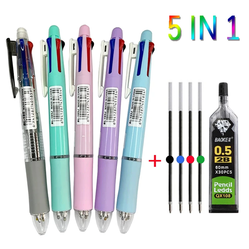 Kawaii 5 In 1 Multicolor Ballpoint Pens with Refills Pencil 