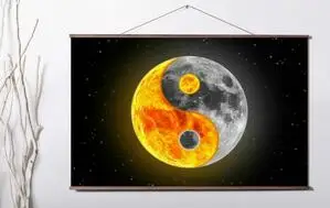 

Sun and Moon Yin Yang Art Print canvas Poster Canvas Scroll Painting with wood