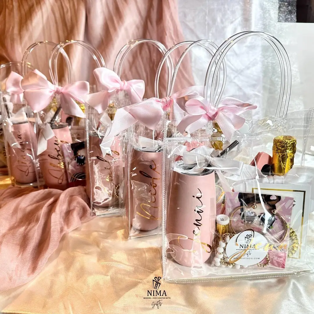 10 шт. прозрачный пластиковый подарочный пакет с ручкой праздничный многоразовая