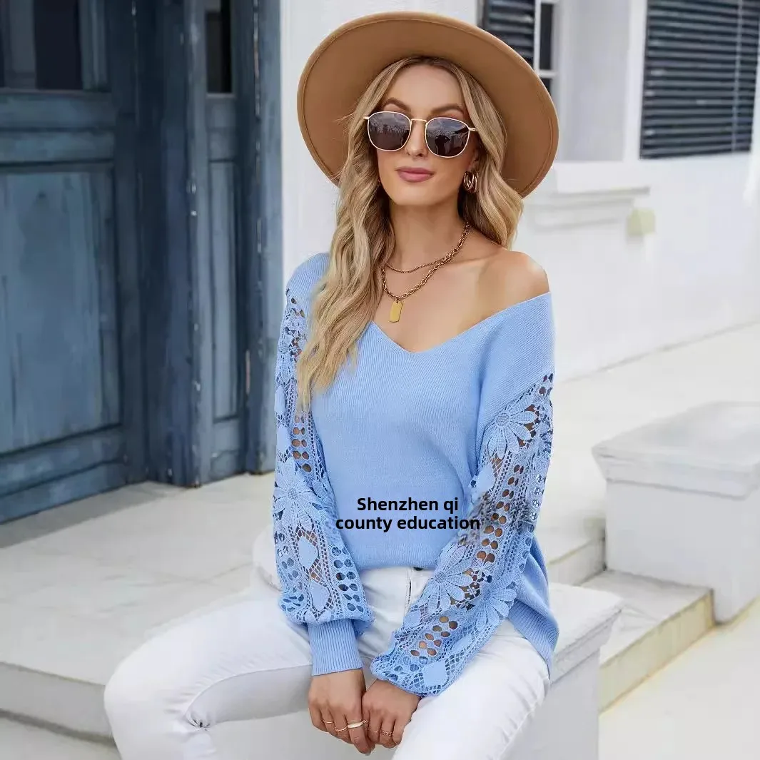 Вязаный топ Amazon 2022 женский свитер трансграничная женская одежда осенне-зимний