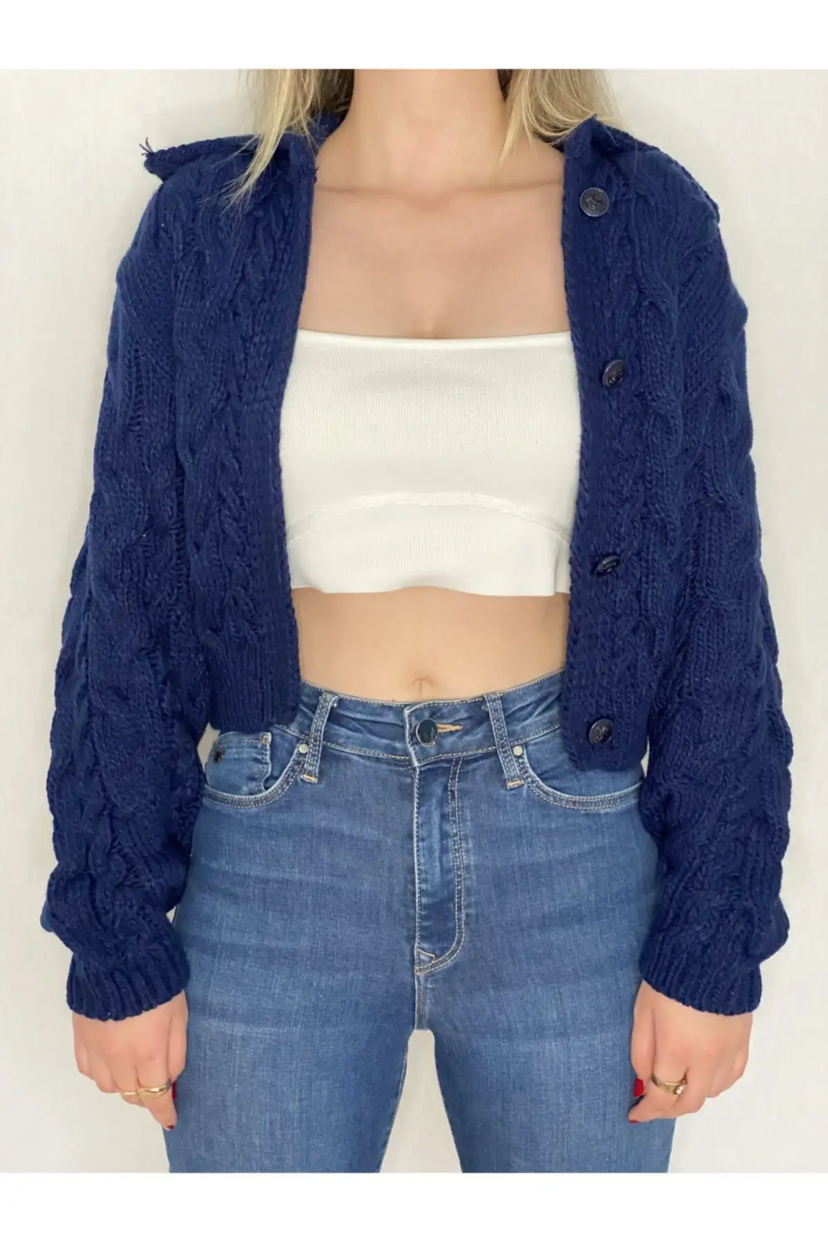 

Women's Cardigan Navy Blue Casual Knitted High Quality Fashion Cardigan Sweaters Loose Sweater Jumper
