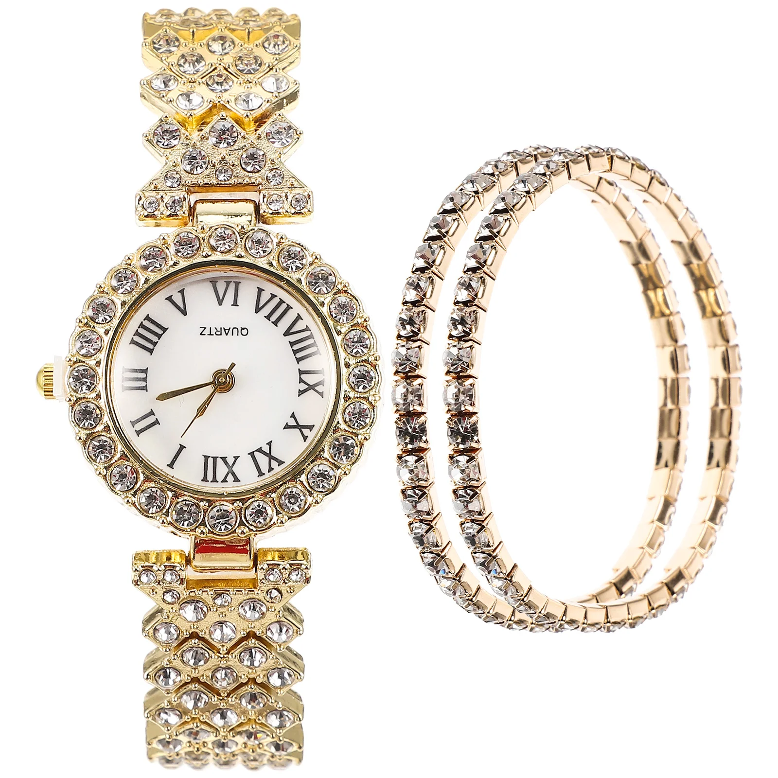 

2pcs Girl Gift and Bracelet Set Watch Shiny Quartz Watch for Lady