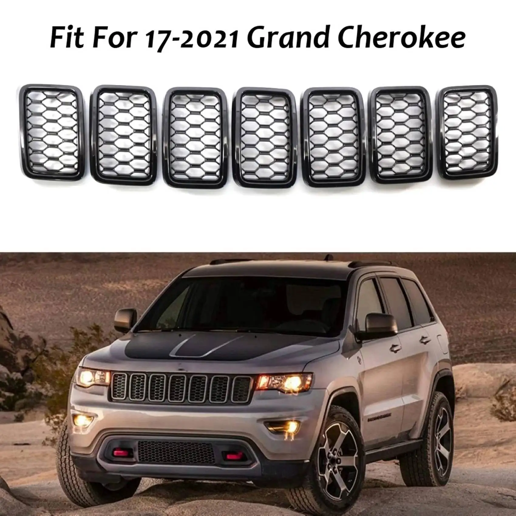 

Car Front Bumper Center Grille Cover Trim Replacement Mesh Honeycomb Racing Grille for Jeep Grand Cherokee 2017-2021