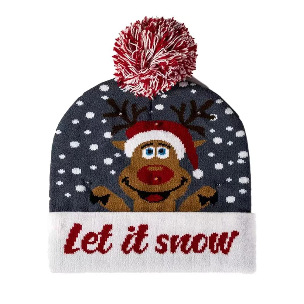 Светодиодная вязаная шапка с Рождественской нашивкой — красочная мигающая для