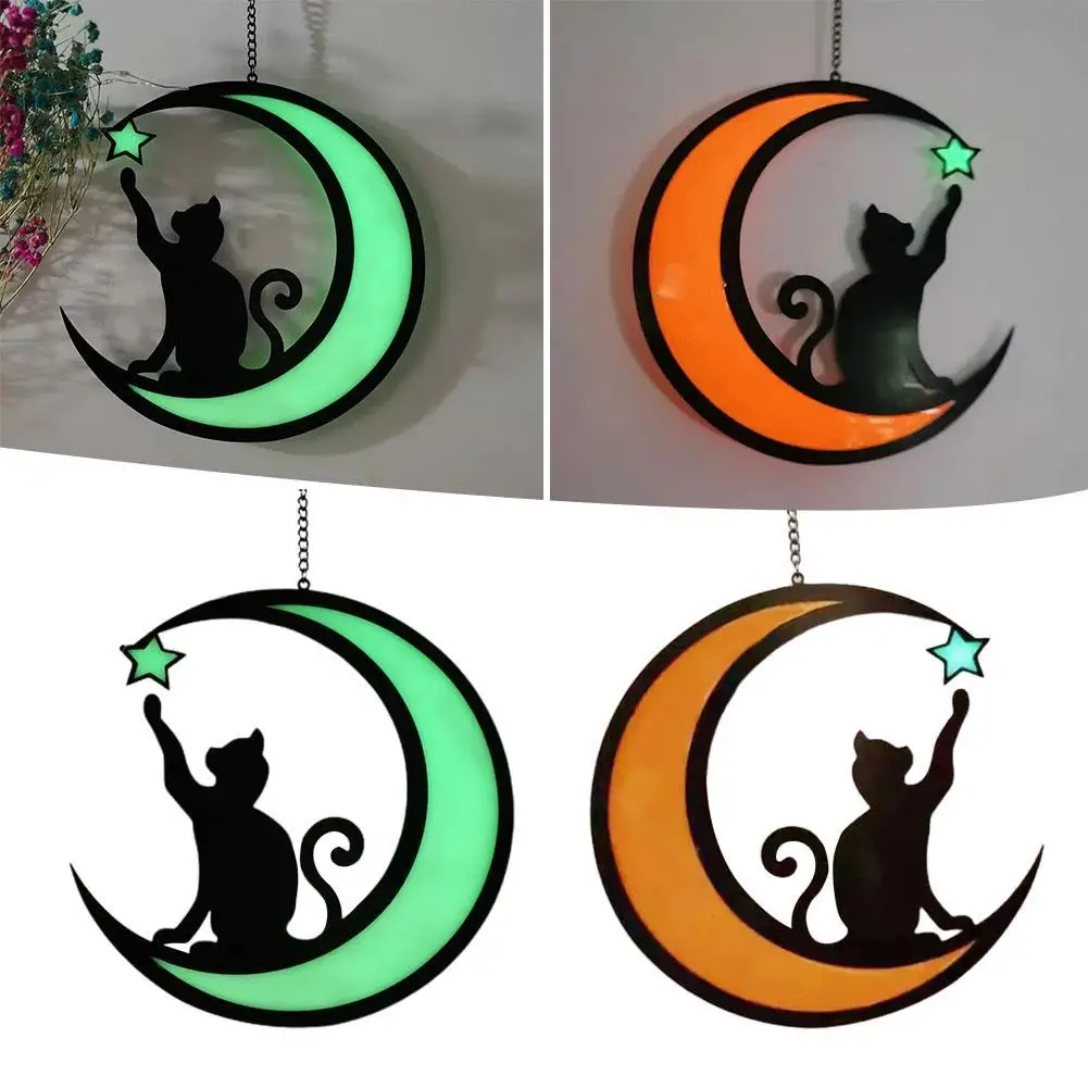 

Stained Glass Cat On The Moon Window Hanging Sticker Sun Catcher Cat Lover Gift Pet Gift Black Cat On The Moon Home Decor