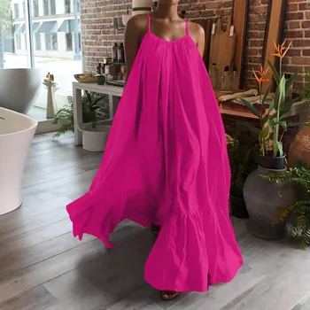 Women Camisole Oversized Maxi Dresses Summer Casual Spaghetti Strap Loose Backless Big Swing Dress Women Solid Floor-length Robe 1