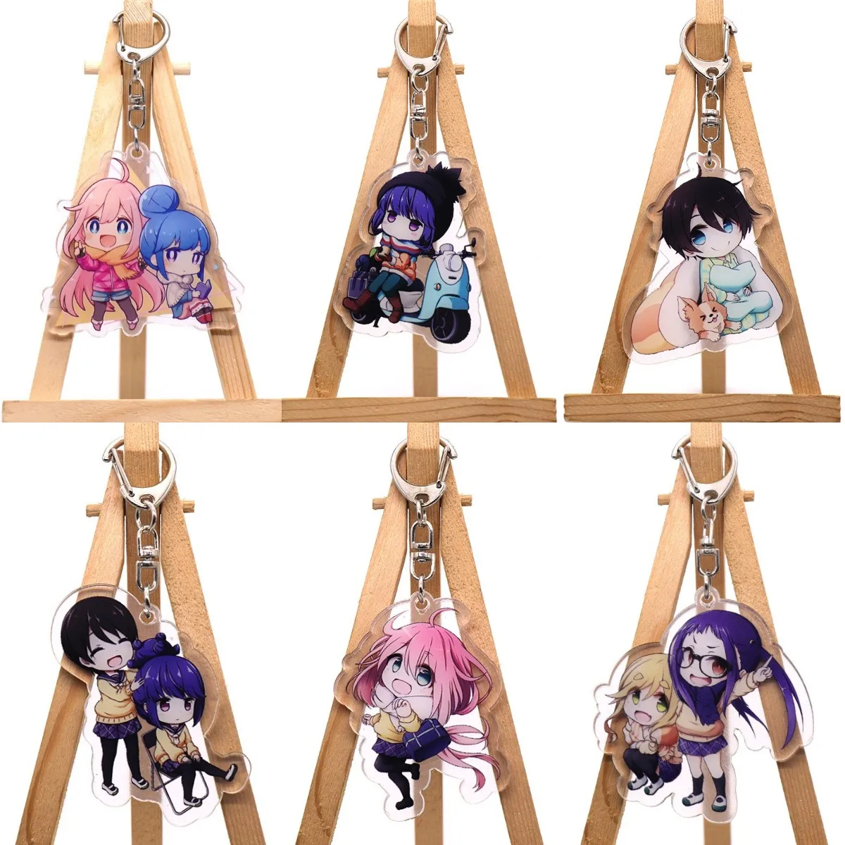 

Swaying Camping Pendants Keychain Anime Yuru Camp Cartoon Figure Kagamihara Nadeshiko Shima Rin Car Key Chain Key Ring Fans Gift