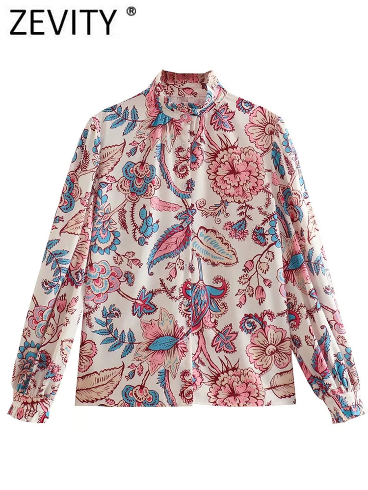 

Zevity Women Vintage Paisley Floral Print Smock Blouse Office Lady Stand Collar Ruffles Casual Shirt Chic Blusas Tops LS1480