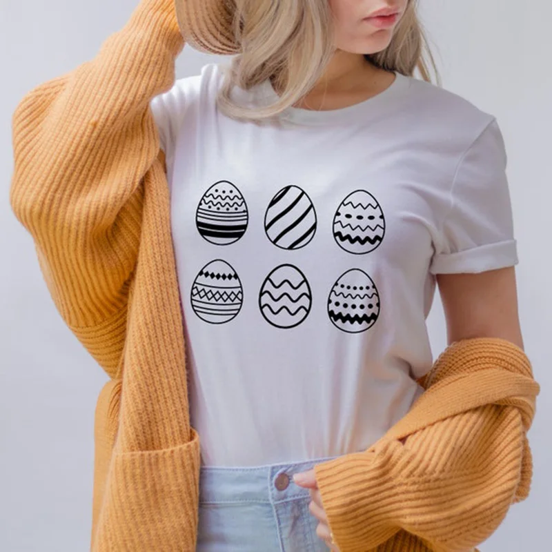 New Fashion Personality Female Easter Shirt Catton Easter Egg T-shirt Crewneck Contracyed Girl Tee Hipster Matching Girl Shirt