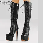 Женские сапоги выше колена Onlymaker, на платформе, со шнуровкой спереди, на высоком каблуке, эластичные, US5  US15, большие размеры