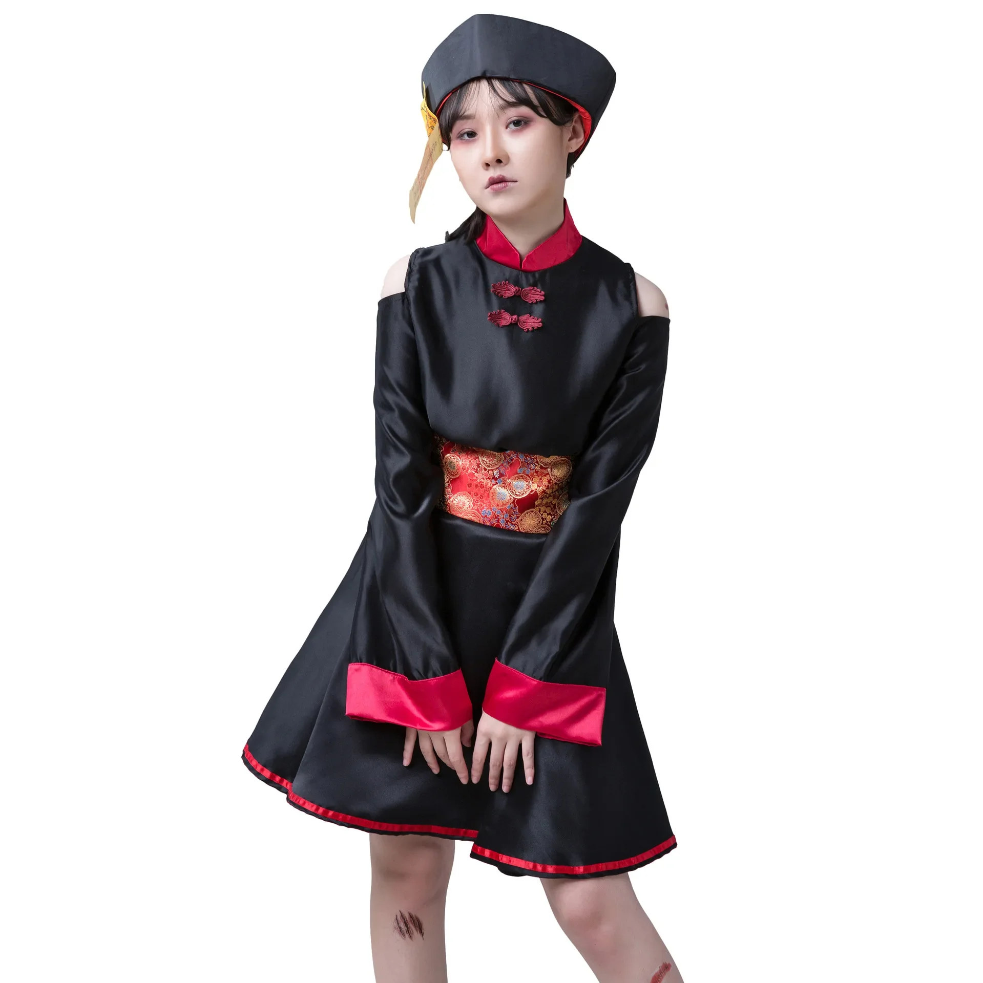 Зомби-вампир для девочек ретро-вышивка принт китайский труп карнавальный костюм