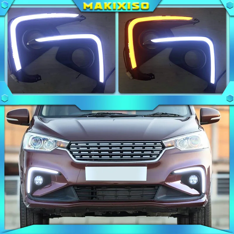 

2 шт. для Suzuki Ertiga 2018 2019 DRL противотуманная фара налобный фонарь желтый сигнал поворота светодиодные дневные ходовые огни