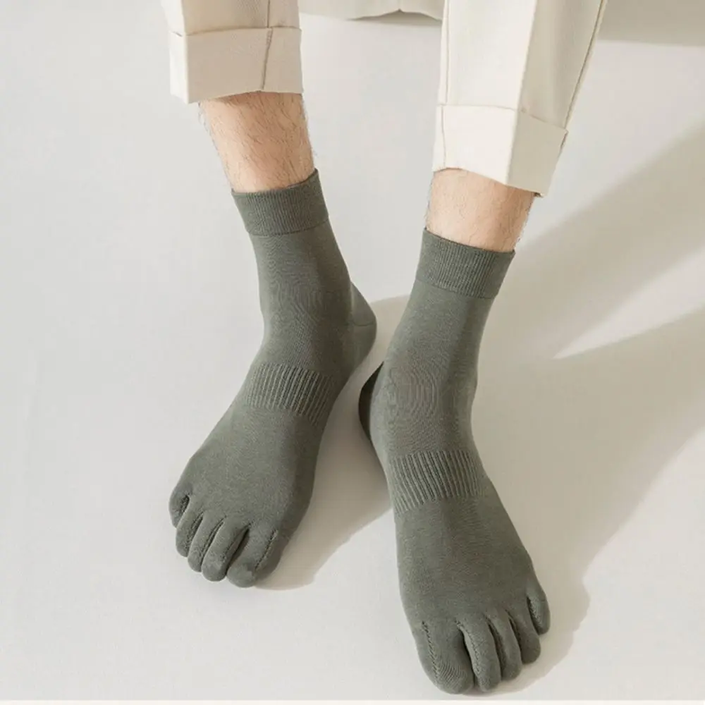 Хлопковые мужские носки с пятью пальцами до щиколотки средней длины сетчатые