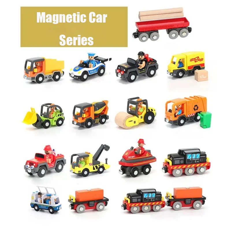 

2021 NEW Fire Truck Magnetic Train Car Ambulance Police Car Fire Truck Compatible Wood Track Educational Toys Children's Gifts