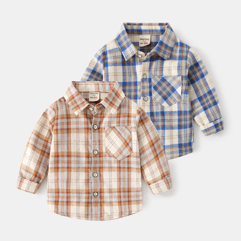 

2022 New Kids Shirts Long Sleeve Plaid Shirt Spring Autumn Children Boys and Girls Clothes Casual Cotton Checked Tops 24M-11Y
