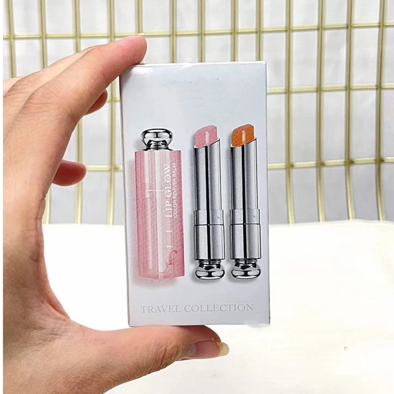 

Hot Brand New Lip Cosmetics Color Reviver Lip Glow 001 pink 004 Coral Natural Glow Lip Balm 3.2g x 2Pcs Set