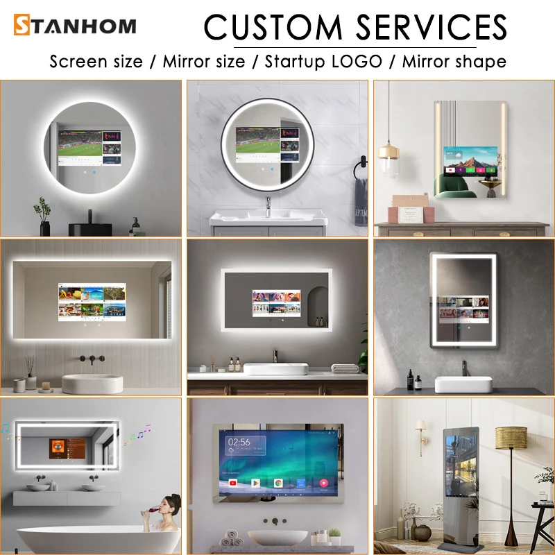 Фото Умное зеркало-телевизор STANHOM с сенсорным экраном, Wi-Fi, Android, сертификатами FCC, CE, RoHS для ванной комнаты и гостиных №4