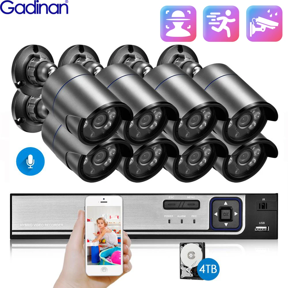 

Система видеонаблюдения Gadinan, 5 Мп, POE, NVR, 8 каналов, водонепроницаемая, 3,6 мм, IP-камера SONY IMX335