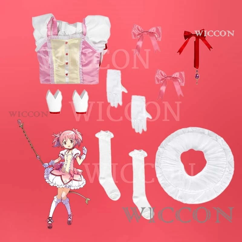 Puella Magi Kaname Madoka Косплей боевой костюм парик аниме Magica Хэллоуин искусственная