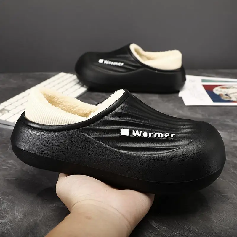 

Men's Cotton Slippers Men's 2023 New Winter Fleece-Lined Warm Interior Home Cotton-Padded Shoes Men's Youth Closed-Toe Slippers