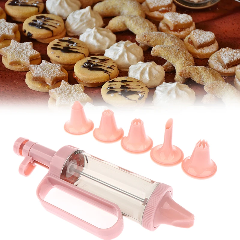 

1 set Light Pink Piping Tools Nozzle Set 6 Heads Squeezing Cream Nozzle Cookie Piping Nozzle Baking Tools