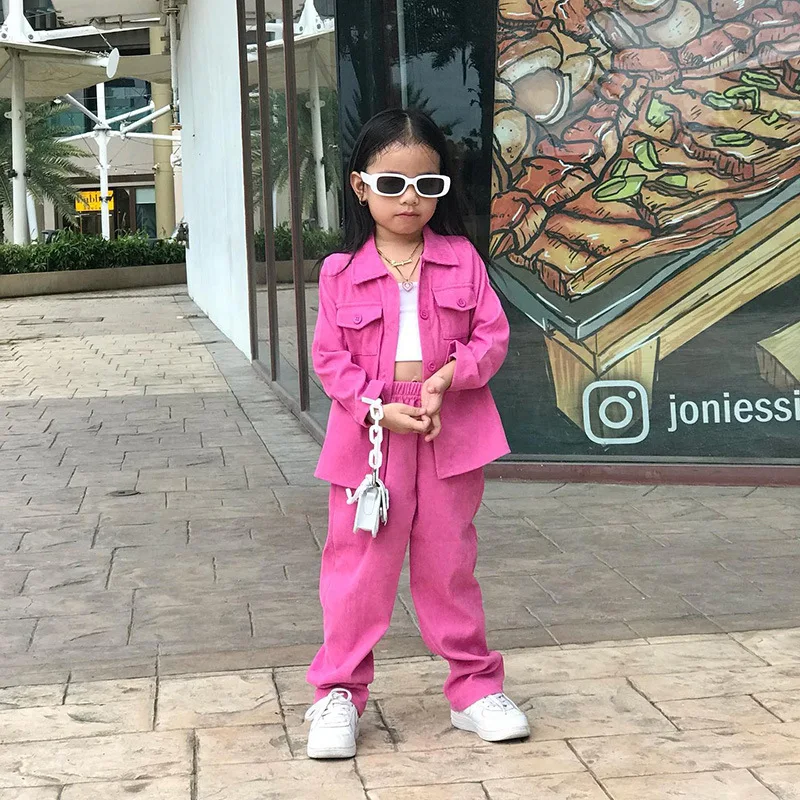 

2023 Spring Kids Clothes 2 Piece Sets Corduroy Shirts Jacket+Pants Tracksuits Street Style Trousers Sets for Baby Girls 1-8Years