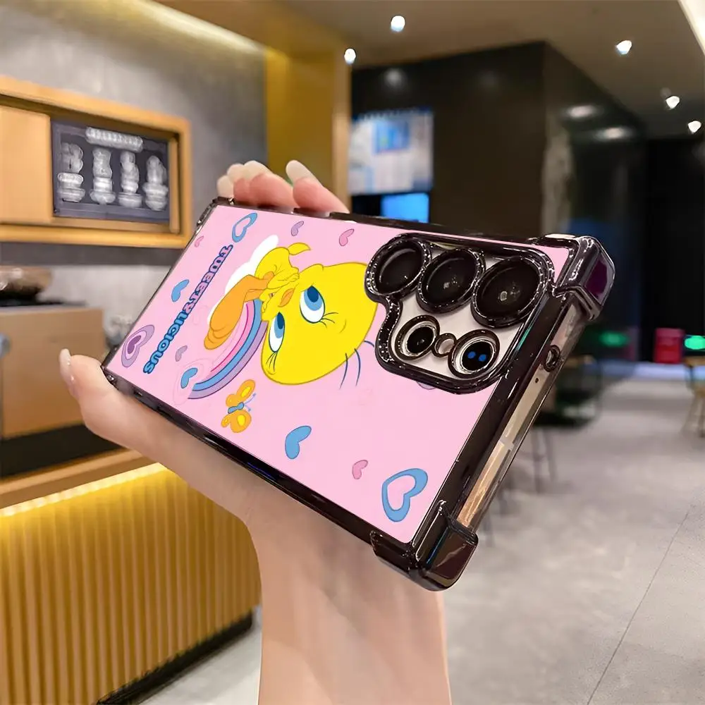 Funny Tweetys Bird Hot Cute Phone Case Cool Electroplated Corner Black For Samsung S23 S24 Ultra S21 FE S22 A55 A54 A15 A16 A14
