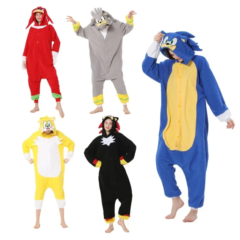 Фото ❤ ❤   Комбинезон Sonic Onesie для пар, пижама с героями мультфильмов, с длинными рукавами, домашняя одежда Smile, осень, зима, новинка ❤ №1