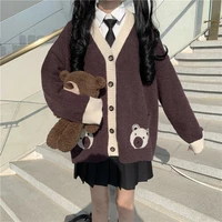japanese jk school uniform kawaii women sweater y2k 2021 sweaters sweet preppy style cute bear cartoon print knitting cardigan