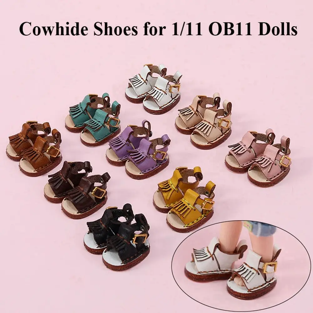 

For obitsu11GSCbody9OB11 Cute Handmade for 1/11 OB11 Cowhide Dolls Shoes Leather Shoes Doll Sandals New Casual