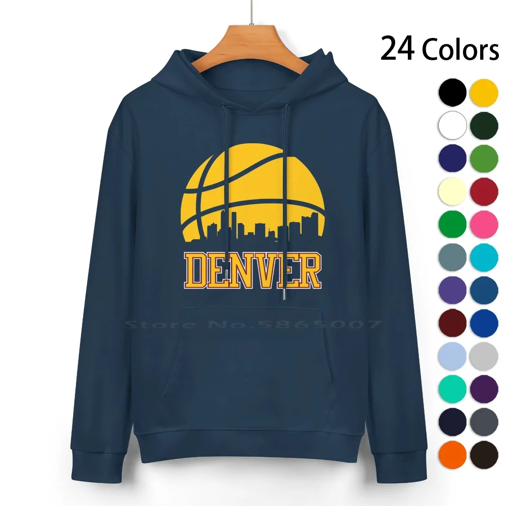 

Retro Nuggets Basketball Denver City Skyline Pure Cotton Hoodie Sweater 24 Colors Denver Basketball Nuggets Fan Nuggets