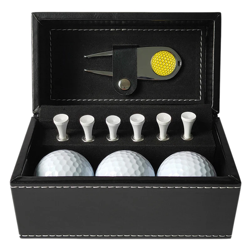10 PCS With 6 Golf Tees 3 Golf Balls Divot Repair Tool Leather Box Set