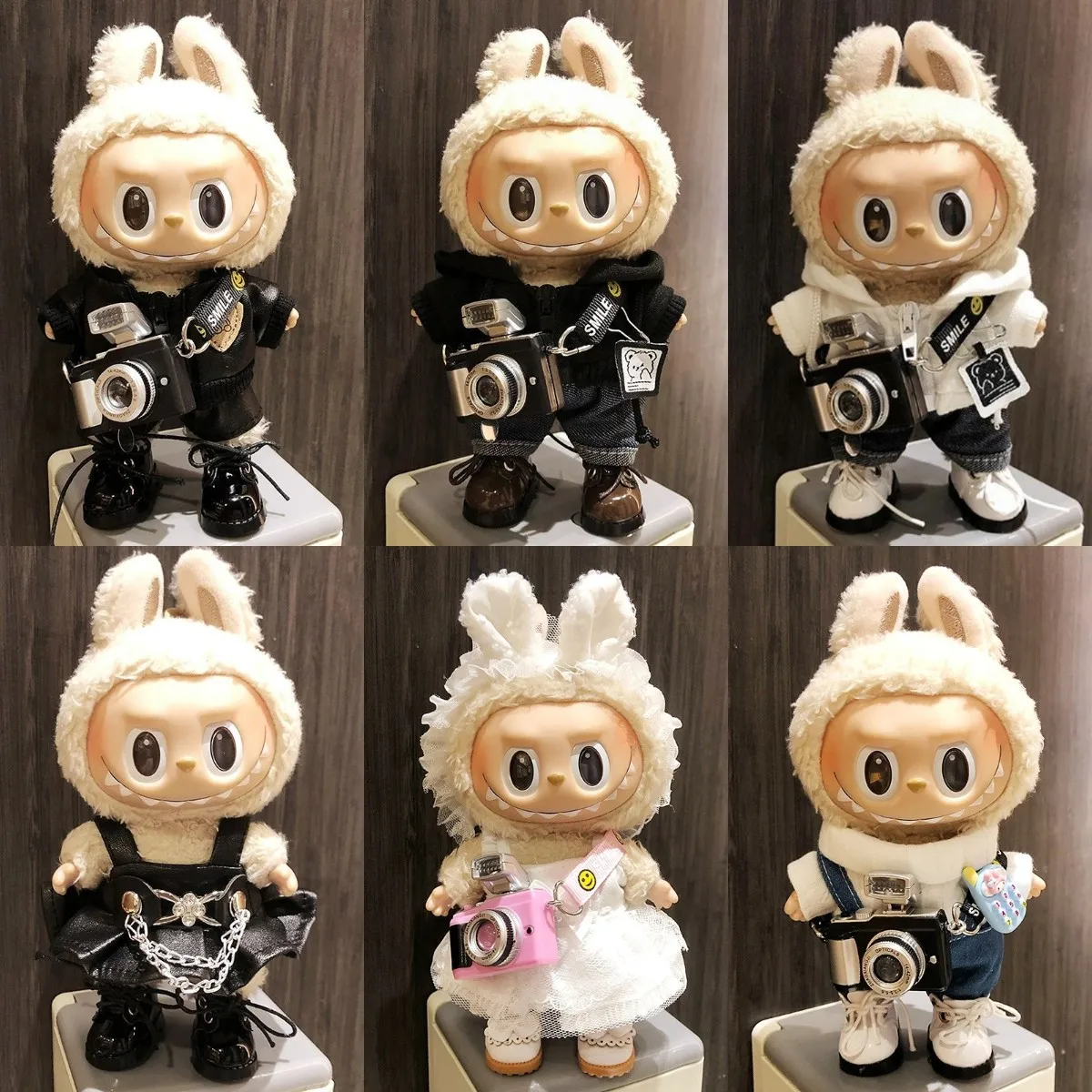 17 см модная мини-одежда Labubu плюшевая толстовка с капюшоном для камеры комбинезон